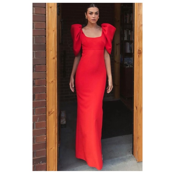 Mac Duggal Puff Sleeve Column Gown - Picture 1 of 16